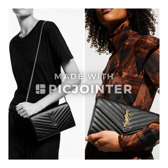 ๐SOLD๐ SAINT LAURENT Large Black WOC Grain de Poudre Wallet on Chain Monogram - Picture 2 of 16